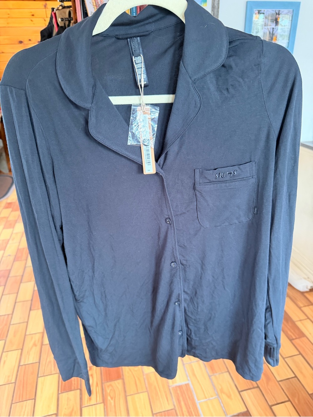 SKIMS Black Button-Up Long-Sleeve Pajama Shirt